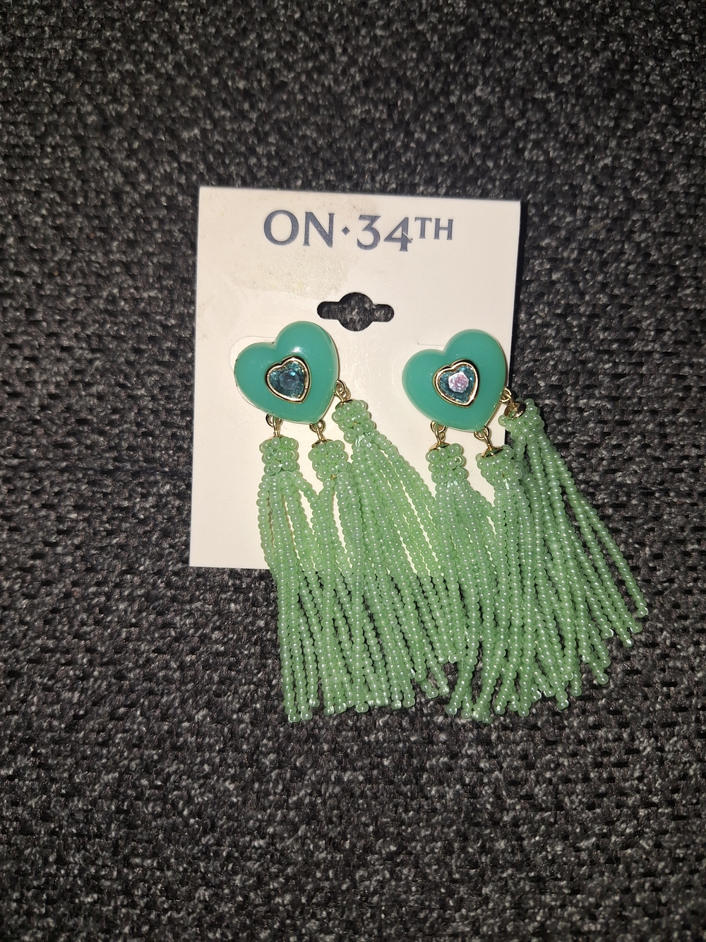 Macy's ON·34TH Mint Green Heart Tassel Beaded Drop Earrings